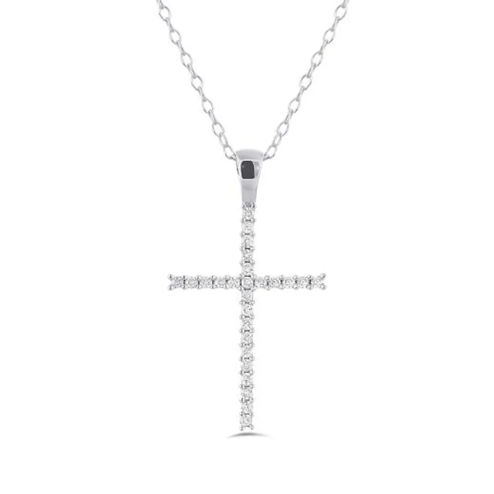 10K White Gold 0.10CTW Diamond Cross Pendant