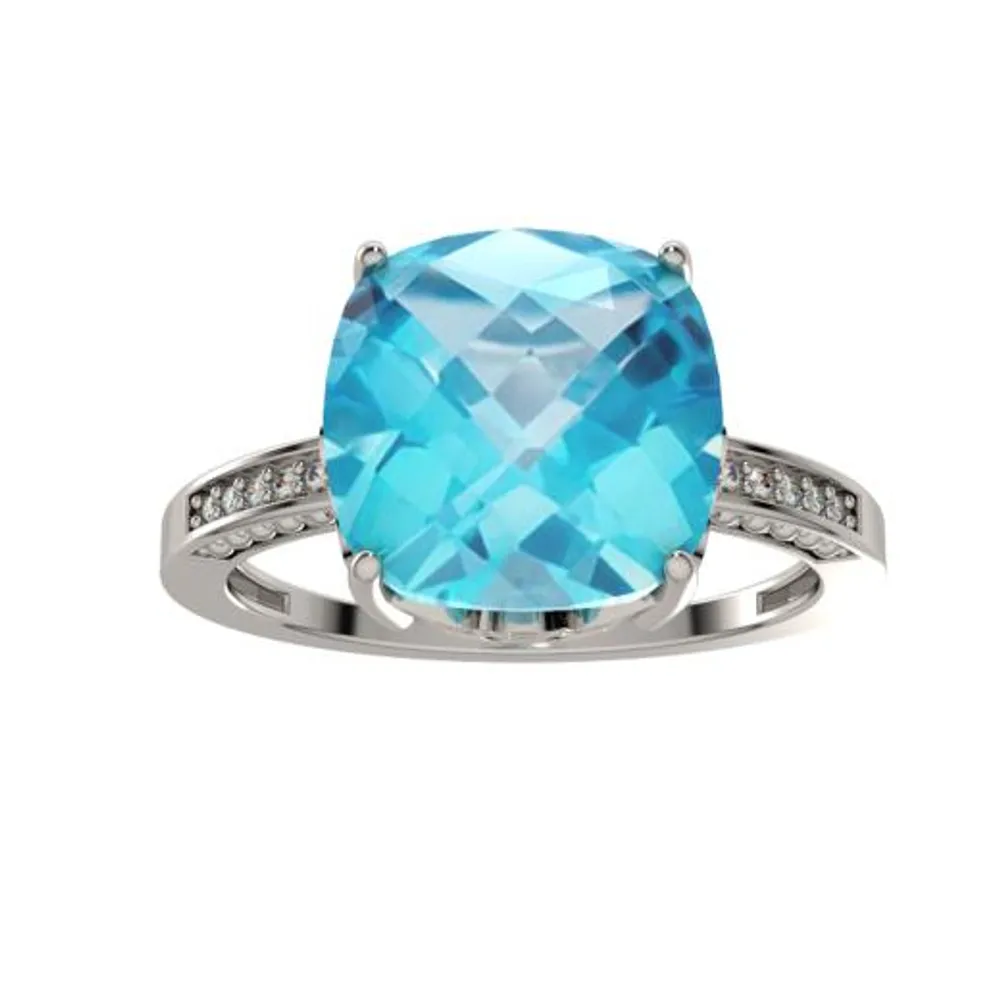 Sterling Silver Blue Topaz & Diamond Ring