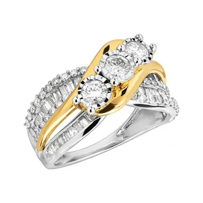 14K White & Yellow Gold 1.52CTW Three-Stone Ring