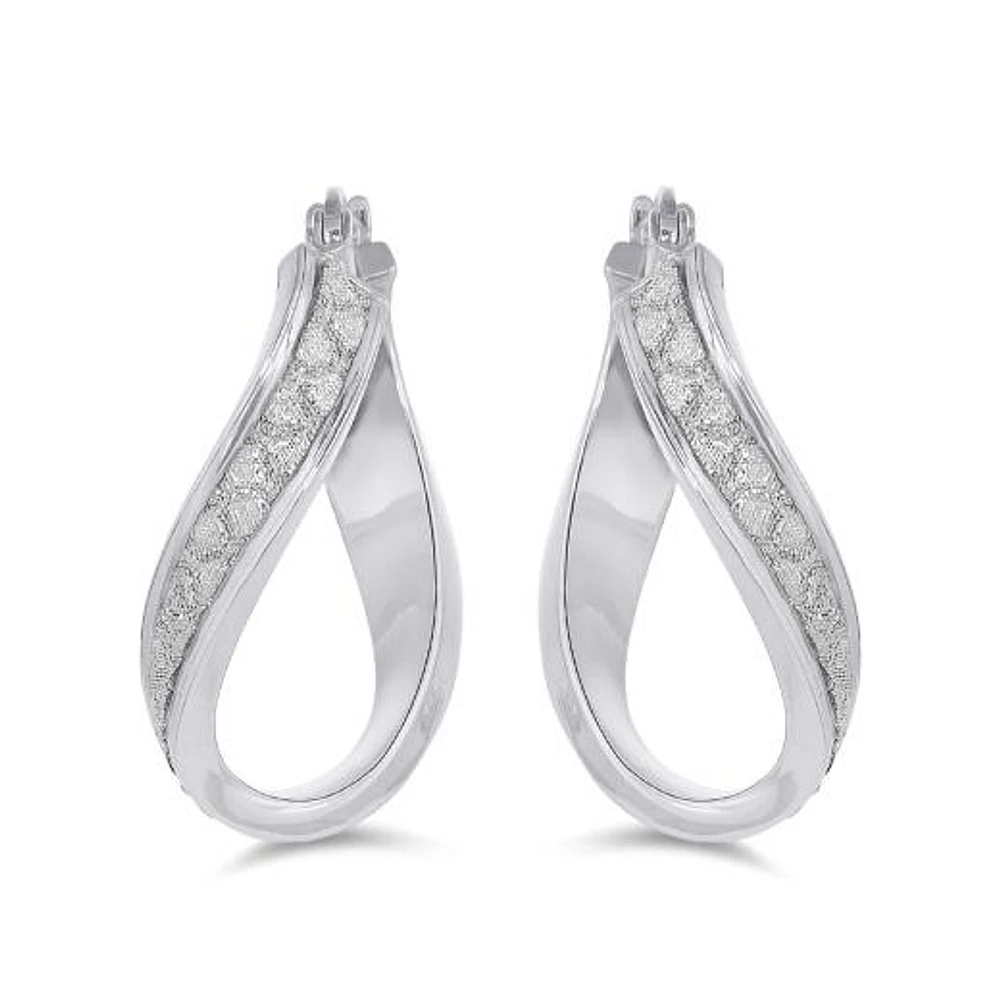 Sterling Silver Glitter Twist Hoop Earrings