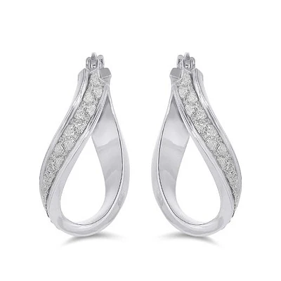 Sterling Silver Glitter Twist Hoop Earrings