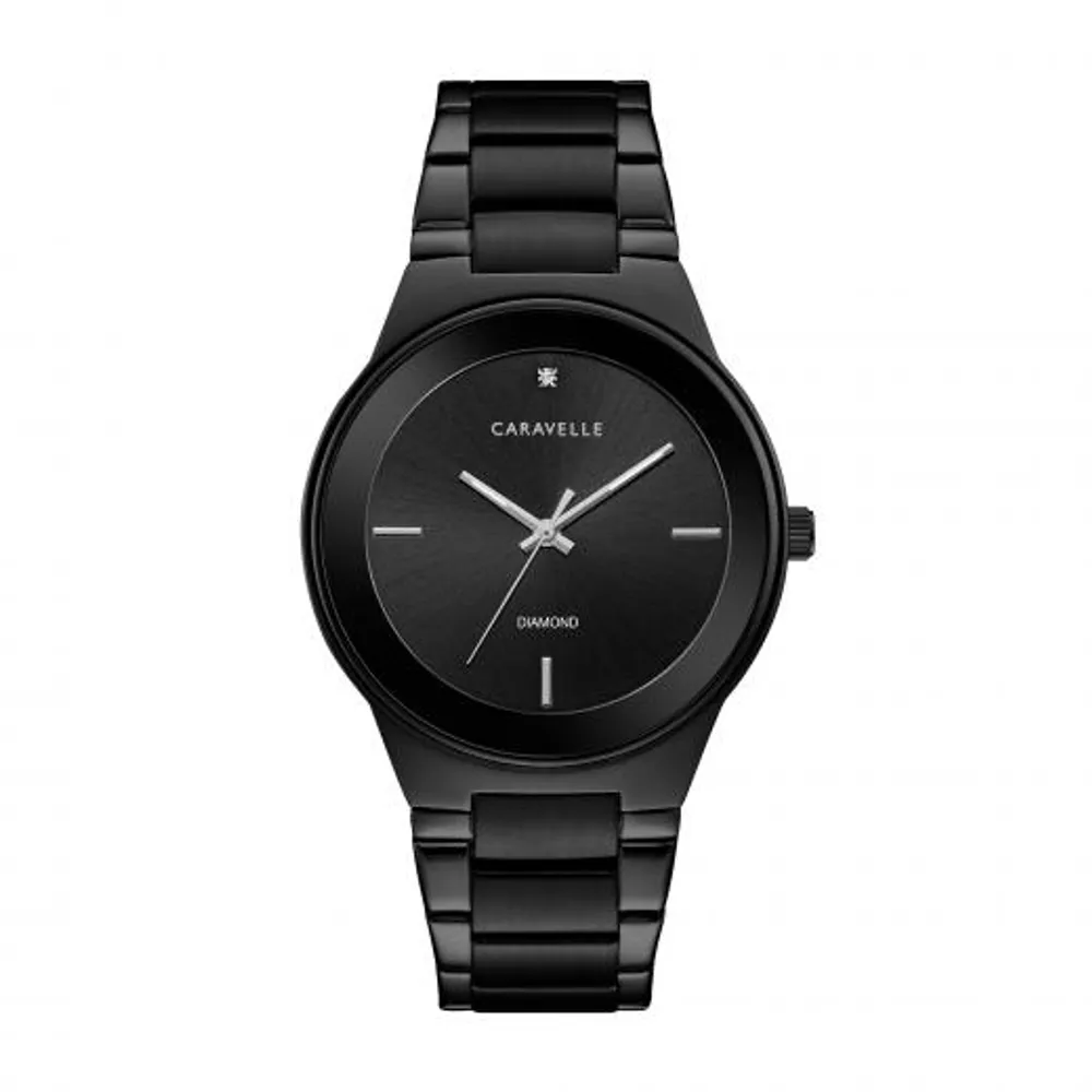 Caravelle Men's Minimalist Black Ip Stainless Steel Matte Black Dial Watch