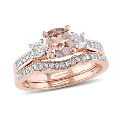 Julianna B 10K Rose Gold Morganite, Created White Sapphire & Diamond Bridal Set