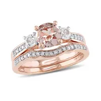 Julianna B 10K Rose Gold Morganite, Created White Sapphire & Diamond Bridal Set