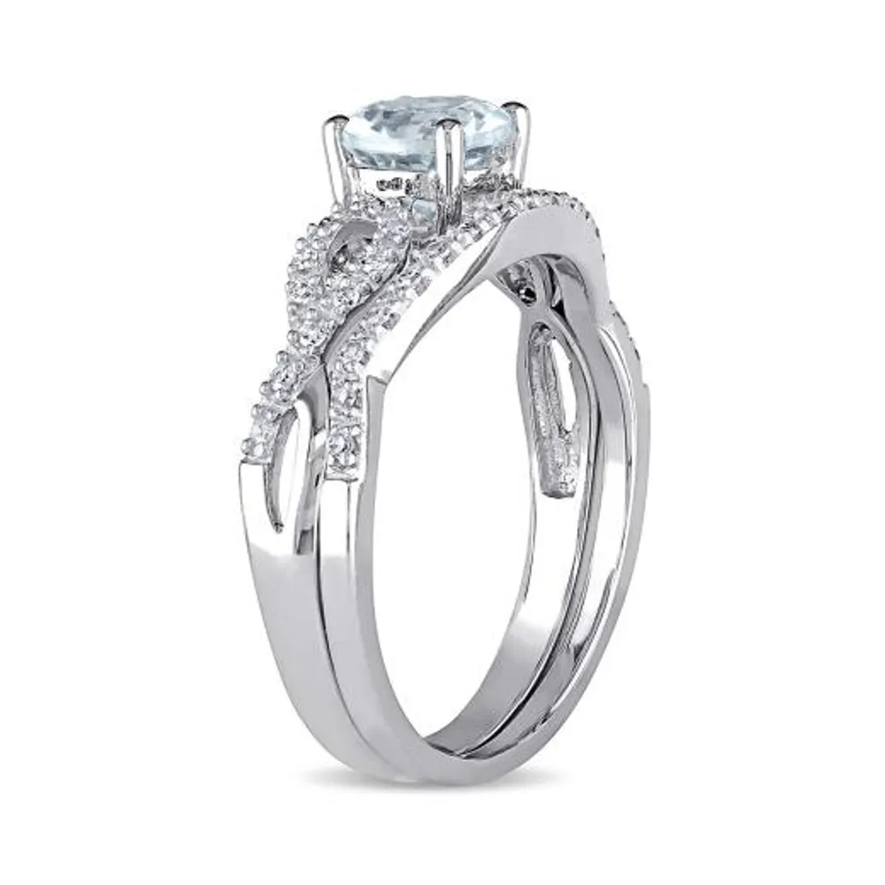 JULIANNA B 10K White Gold Aquamarine & Diamond Bridal Set