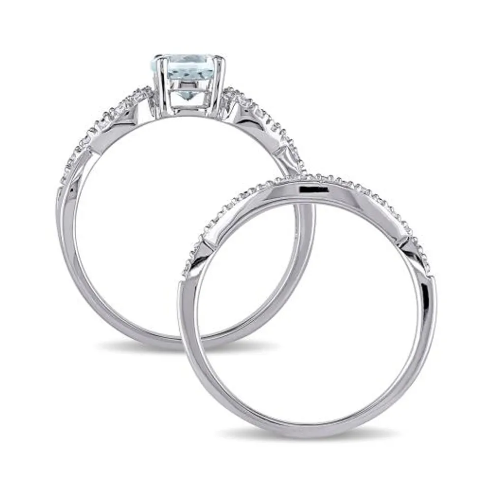 Julianna B 10K White Gold Aquamarine & Diamond Bridal Set