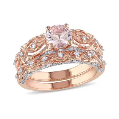 Julianna B 10K Rose Gold 0.25CTW Diamond & Morganite Bridal Set