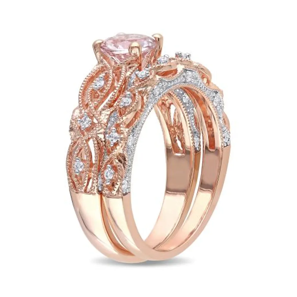 Julianna B 10K Rose Gold 0.25CTW Diamond & Morganite Bridal Set