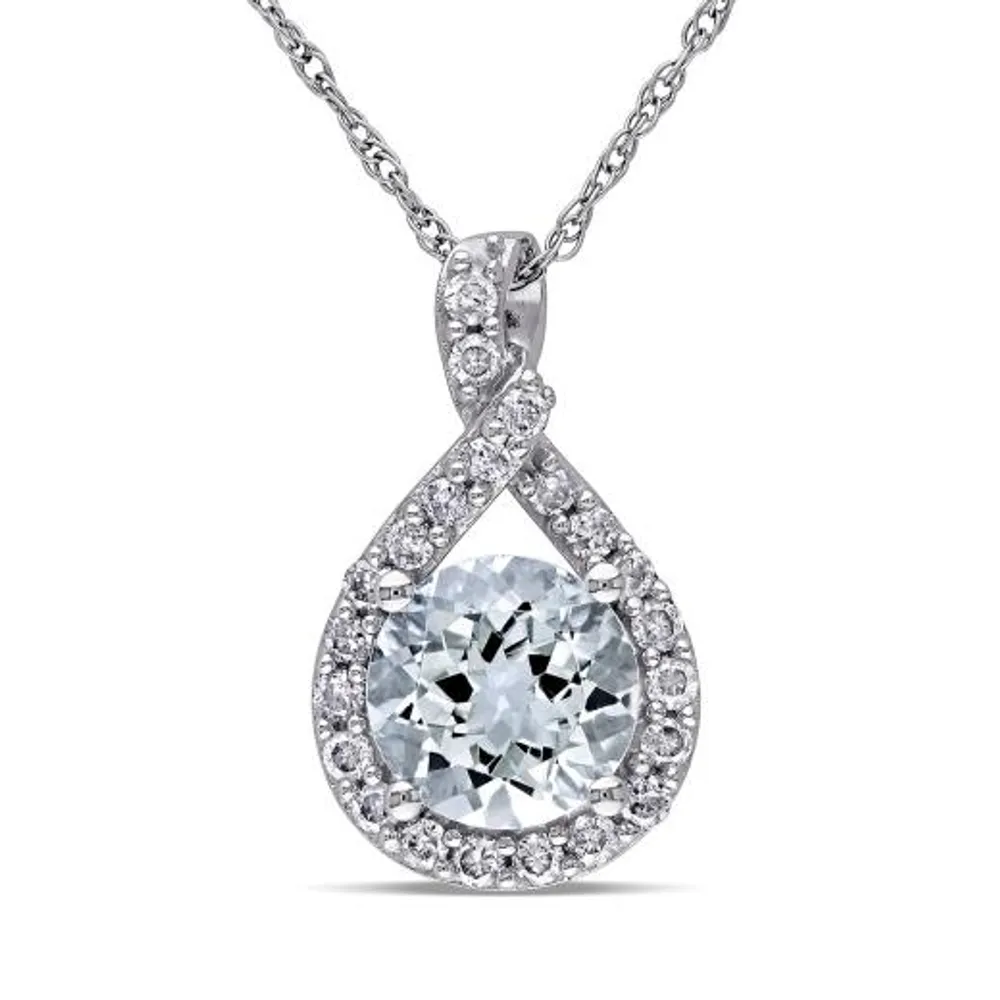 Julianna B 10K White Gold 0.25CTW Diamond & Aquamarine Pendant with 17" Chain