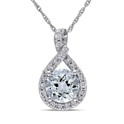 Julianna B 10K White Gold 0.25CTW Diamond & Aquamarine Pendant with 17" Chain