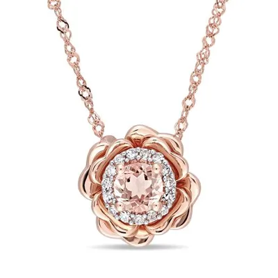 Julianna B 10K Rose Gold 0.08CTW Diamond & Morganite Pendant with 17" Chain