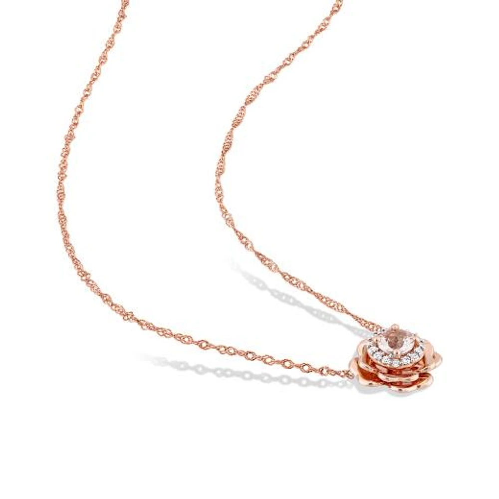 Julianna B 10K Rose Gold 0.08CTW Diamond & Morganite Pendant with 17" Chain