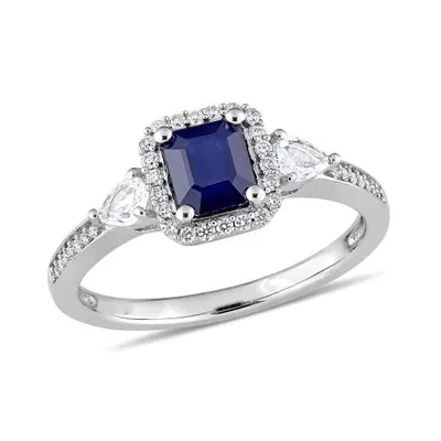 Julianna B 14K White Gold Blue Sapphire, White Sapphire & Diamond Ring