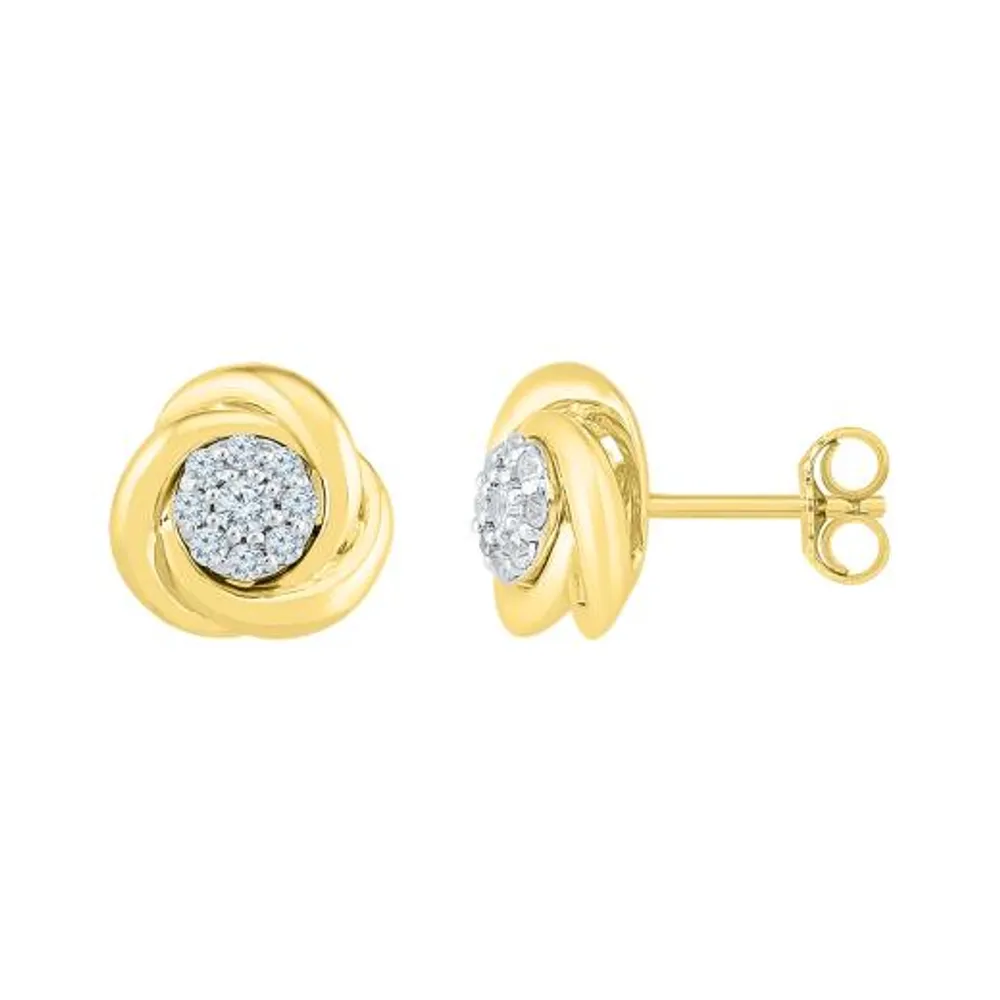 10K Yellow Gold Knot Earrings 0.18CTW