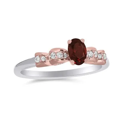 Enchanted Disney Sterling Silver 10K Rose Gold Diamond & Garnet Ring