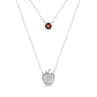 Enchanted Disney Sterling Silver 0.09CTW Apple Diamond & Garnet Necklace