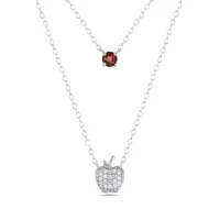 Enchanted Disney Sterling Silver 0.09CTW Apple Diamond & Garnet Necklace