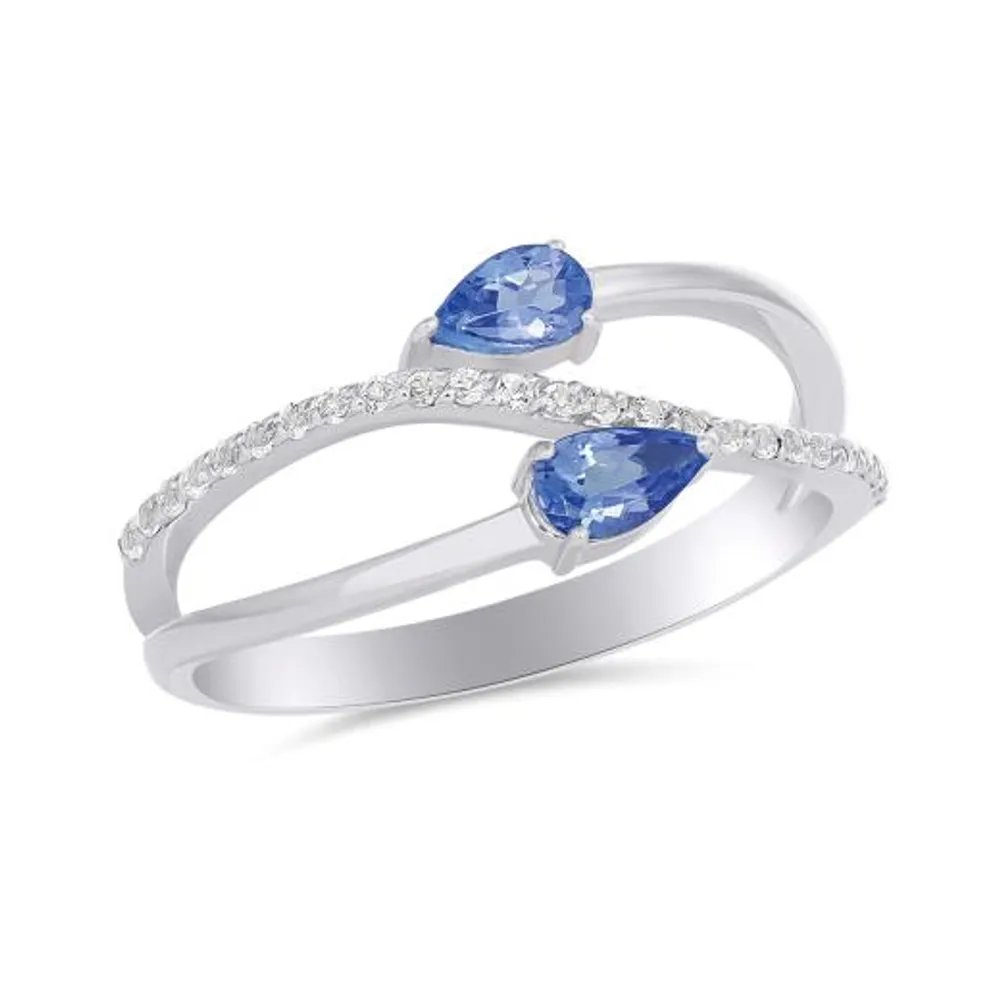 10K White Gold Tanzanite & White Topaz Ring