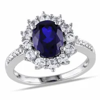 Julianna B Created Blue Sapphire & Created White Sapphire & 0.05CTW Diamond Ring