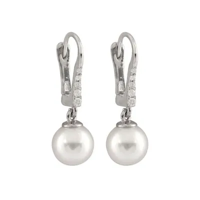14K Yellow Gold 7mm Akoya Pearls and Diamond Accent Leverback Earrings