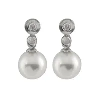 14K White Gold Round 7-7.5mm Chinese Akoya Pearl & Diamond Earrings