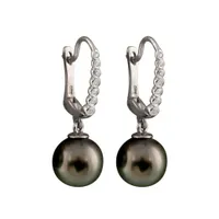 14K White Gold 8mm Tahitian Pearl & Diamond Earrings