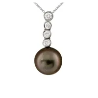 14K White Gold 9-10mm Tahitian Pearl & Diamond Pendant