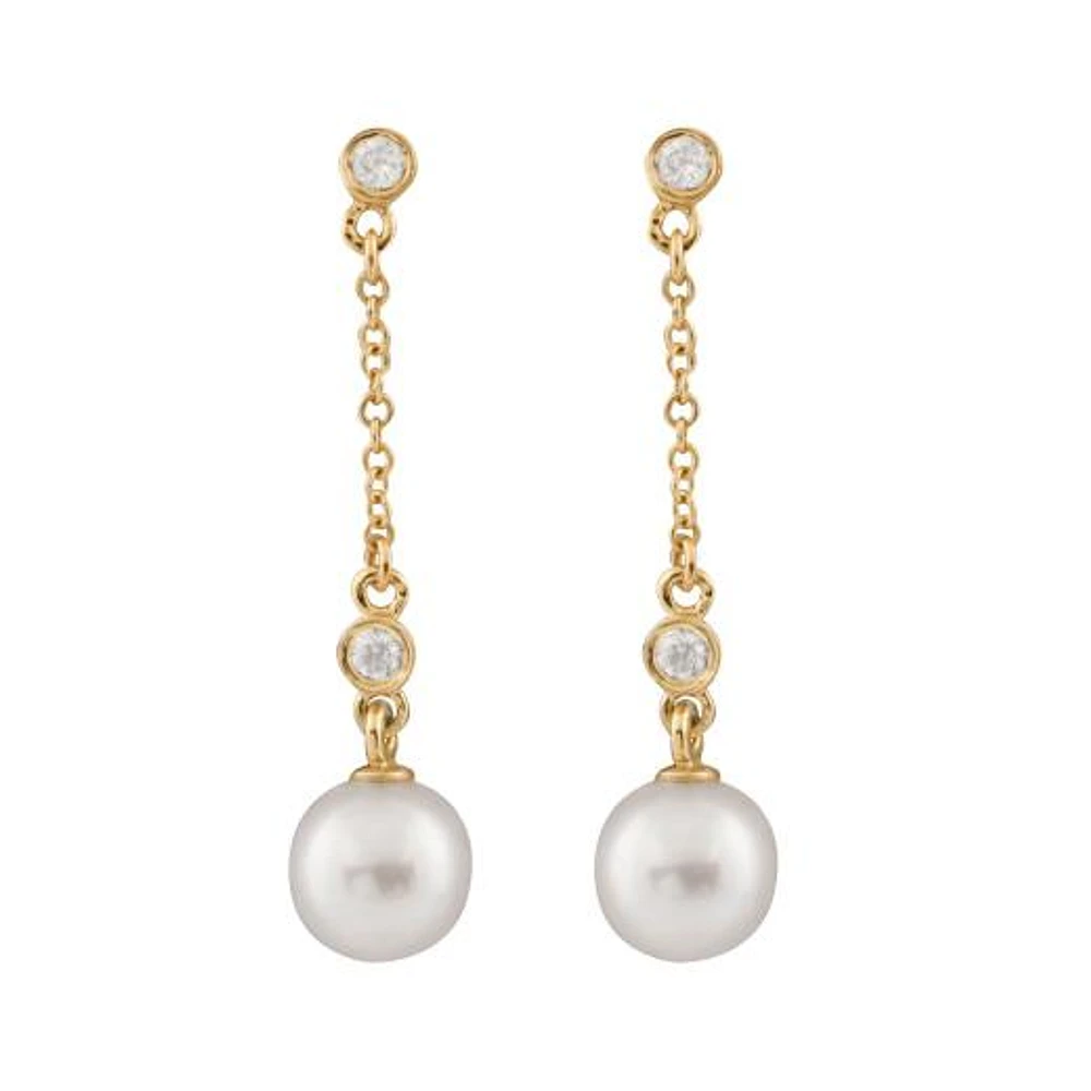 14K Yellow Gold 7-8mm Akoya Pearl & Diamond Earrings