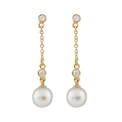 14K Yellow Gold 7-8mm Akoya Pearl & Diamond Earrings