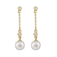 14K Yellow Gold 7-8mm Akoya Pearl & Diamond Earrings