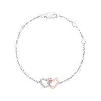 Sterling Silver 10K Rose Gold Diamond Heart Bracelet