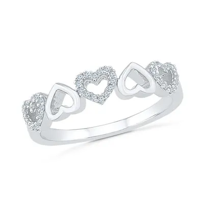 Sterling Silver Diamond Hearts Ring