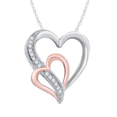 Sterling Silver 14K Rose Gold Plated Diamond Heart Pendant