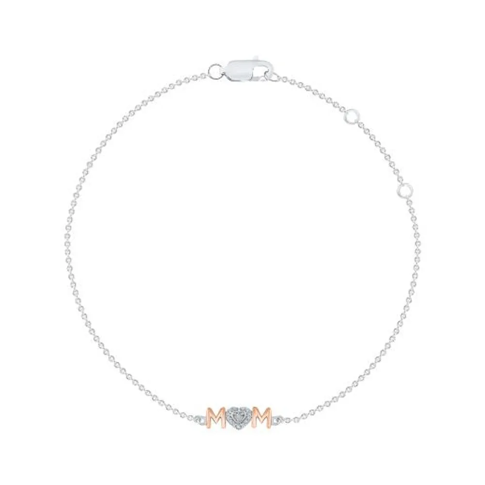 Sterling Silver & Rose Gold Diamond Mom Bracelet