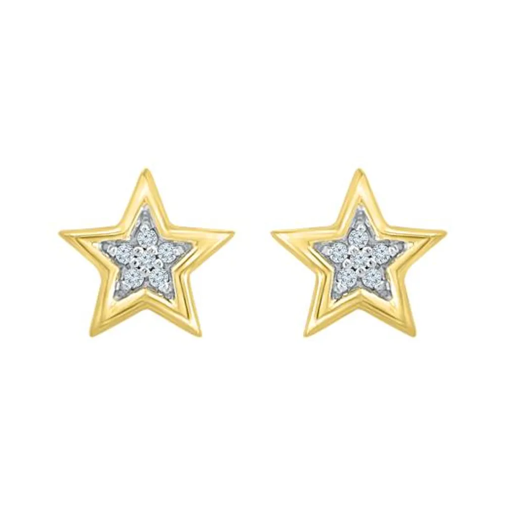 10K Yellow Gold Diamond Star Studs