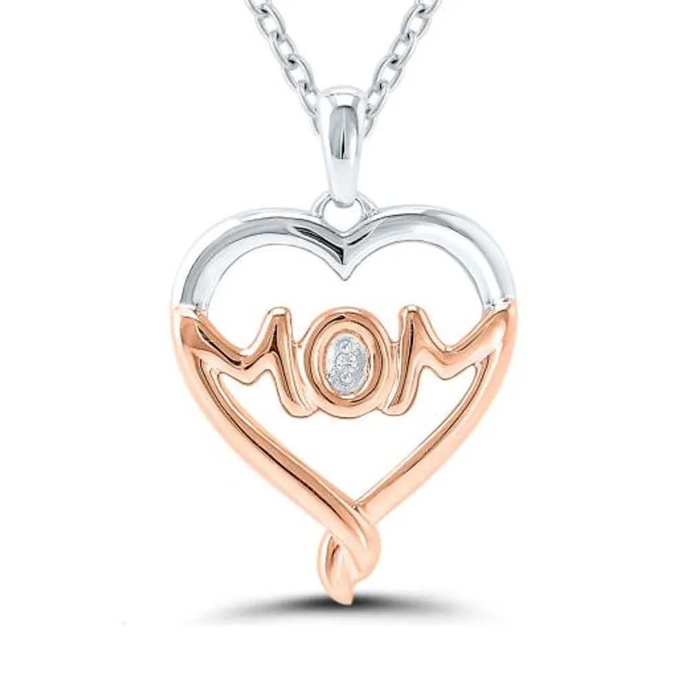 Sterling Silver & Rose Gold Diamond Mom Pendant