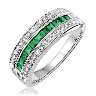 Monaco 10K White Gold Emerald & Diamond Ring