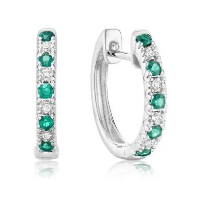 10K White Gold Emerald and 0.04CTW Diamond Earrings