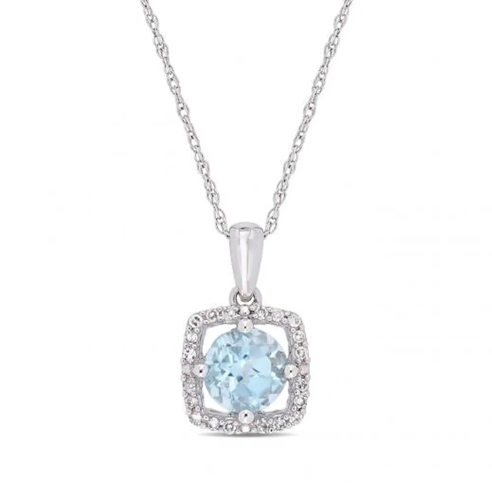 Julianna B 10K White Gold Diamond and Blue Topaz Fashion Pendant with Chain