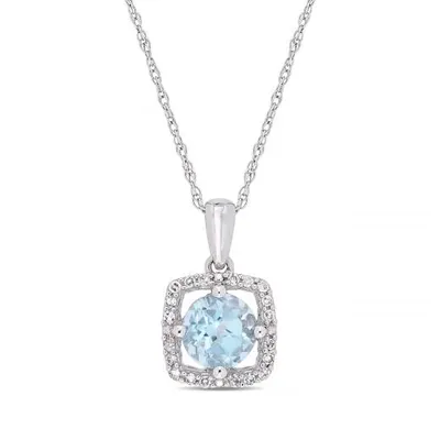 Julianna B 10K White Gold Diamond and Blue Topaz Fashion Pendant with Chain