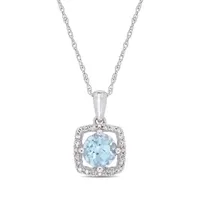 Julianna B 10K White Gold Diamond and Blue Topaz Fashion Pendant with Chain