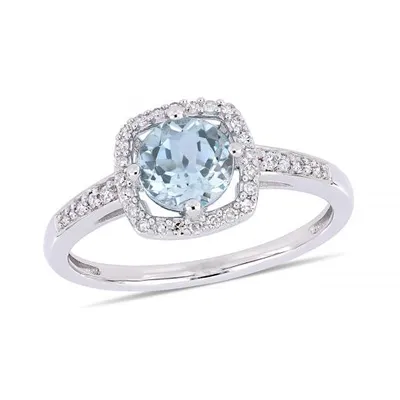 Julianna B 10K White Gold 0.14CTW Diamond and Blue Topaz Fashion Ring