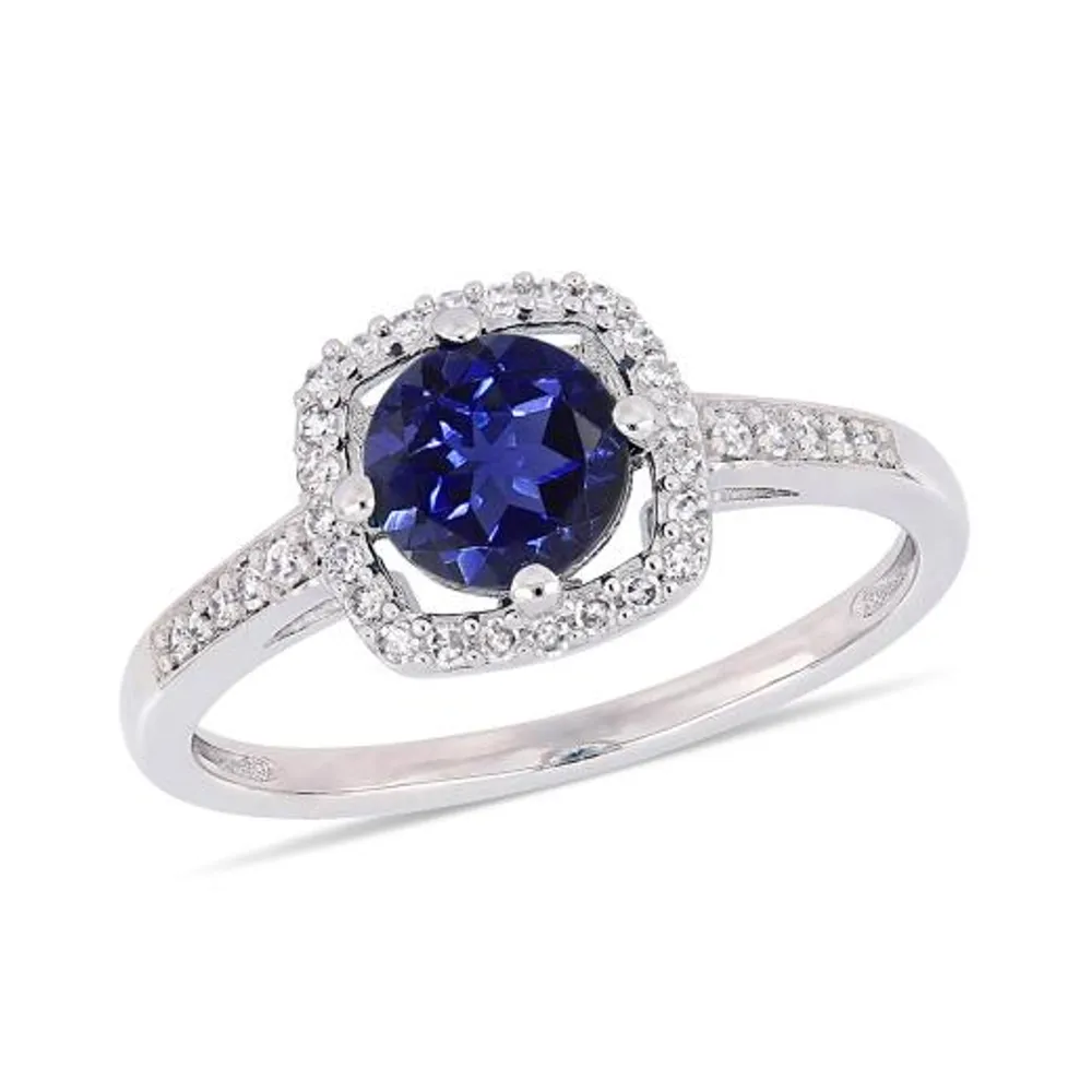 Julianna B 10K White Gold 0.14CTW Diamond & Created Sapphire Ring