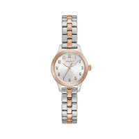 Caravelle Women's Rose Gold-Tone Stainless Steel Silver-White Sunray Dial Watch