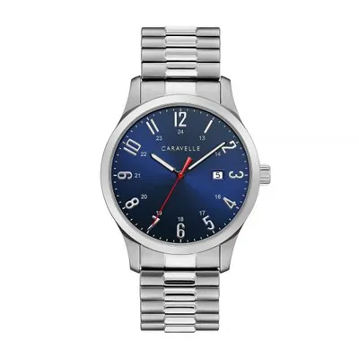 Caravelle Men's Three-Hand Date Dark Blue Dial Stainless Steel