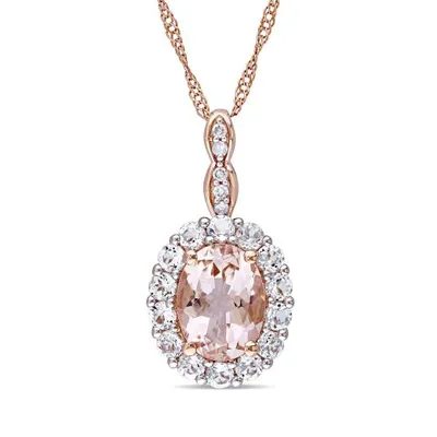 Julianna B 14K Rose Gold Diamond Morganite and White Topaz Pendant with Chain