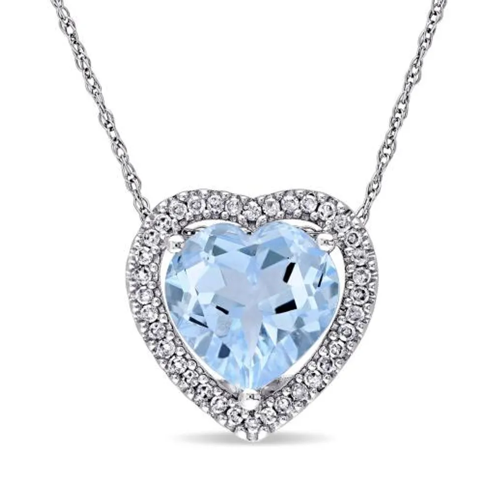 Julianna B 10K White Gold Diamond & Blue Topaz Pendant with Chain