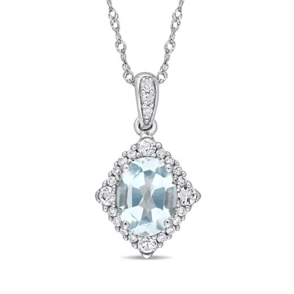 Julianna B 10K White Gold Diamond Blue Topaz & White Sapphire Pendant