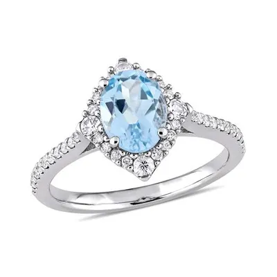 Julianna B 10K White Gold 0.25CTW Diamond Blue Topaz & White Sapphire Ring