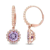 Julianna B 10K Rose Gold Rose De France White Sapphire Leverback Earrings